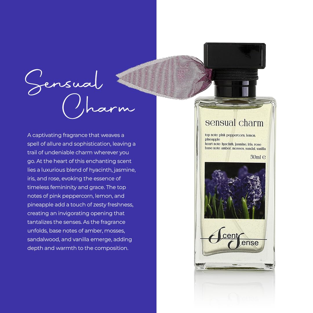 ScentSense Sensual Charm Eau de Parfum for Women 1.7oz - Pink Pepper Iris Rose Chypre Perfume | Playful Sophisticated Feminine Fragrance | All-Occasion Women's Scent