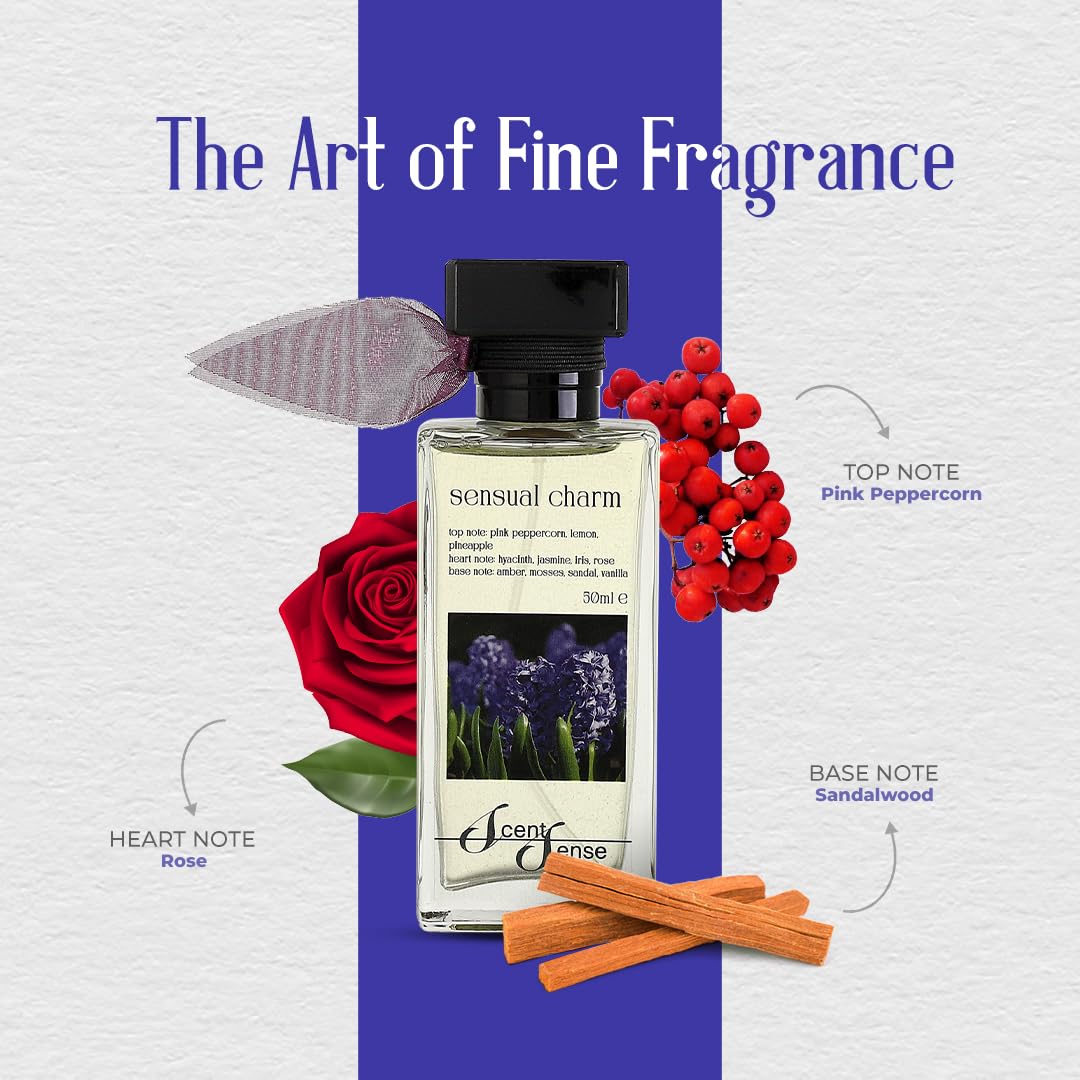 ScentSense Sensual Charm Eau de Parfum for Women 1.7oz - Pink Pepper Iris Rose Chypre Perfume | Playful Sophisticated Feminine Fragrance | All-Occasion Women's Scent