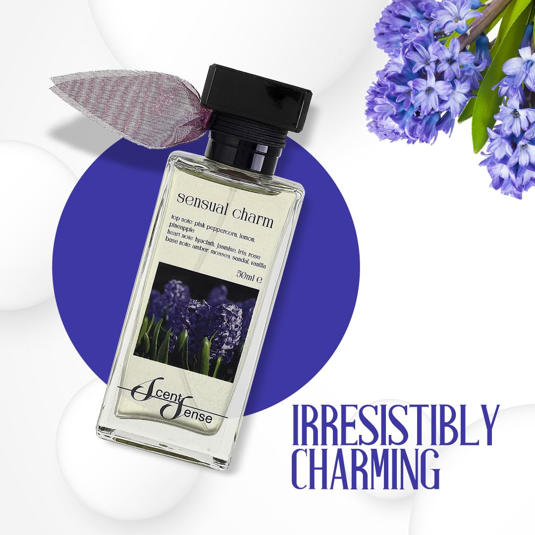 ScentSense Sensual Charm Eau de Parfum for Women 1.7oz - Pink Pepper Iris Rose Chypre Perfume | Playful Sophisticated Feminine Fragrance | All-Occasion Women's Scent