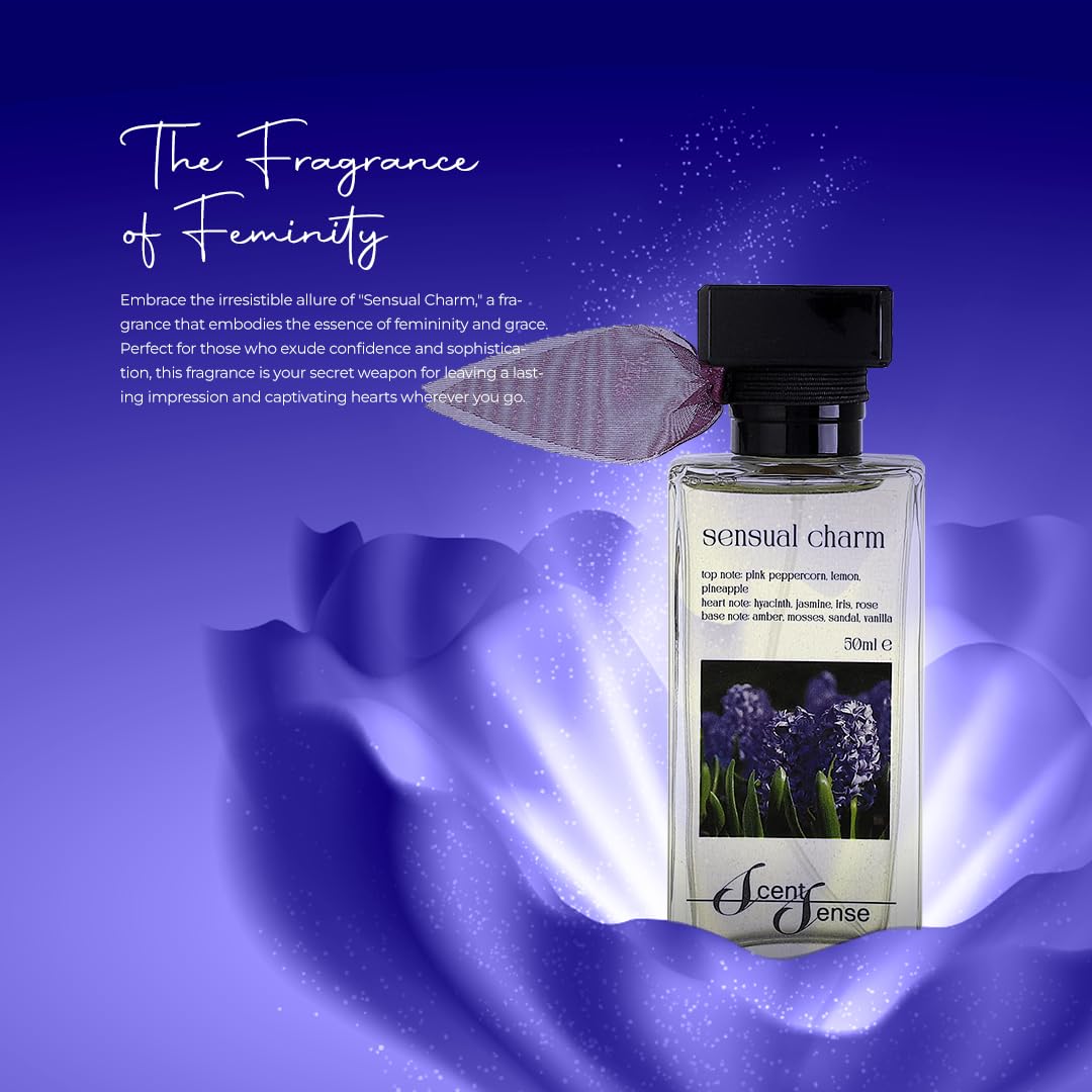 ScentSense Sensual Charm Eau de Parfum for Women 1.7oz - Pink Pepper Iris Rose Chypre Perfume | Playful Sophisticated Feminine Fragrance | All-Occasion Women's Scent